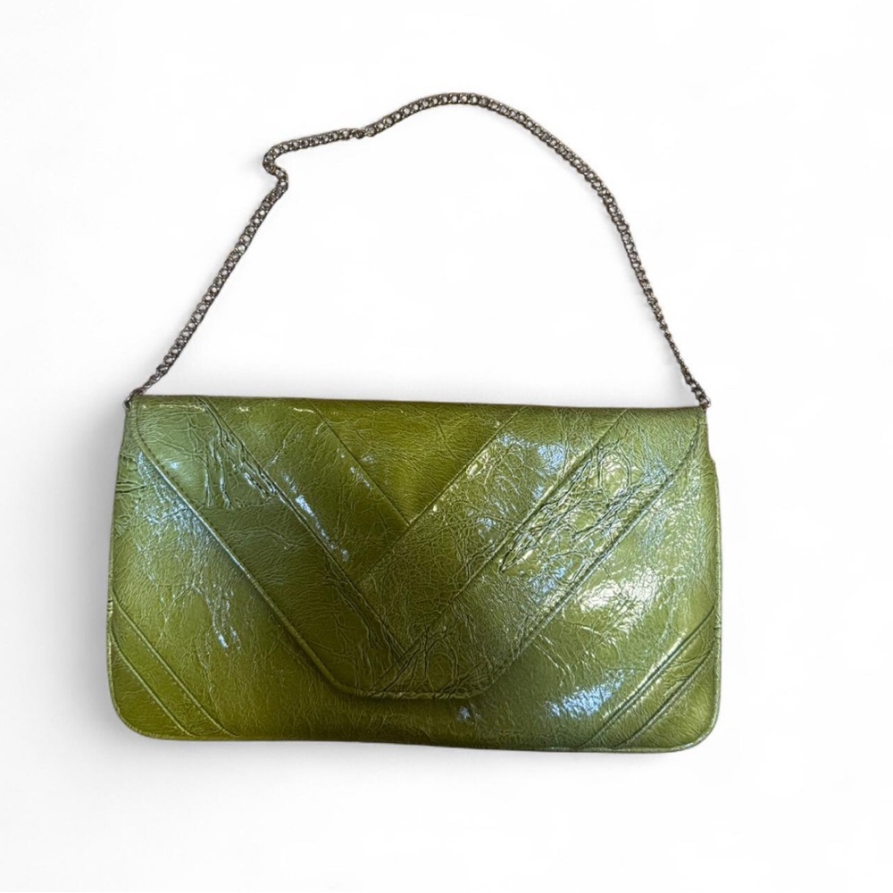 Daisy Fuentes Green Leather Chain-Handle Clutch Crossbody Bag